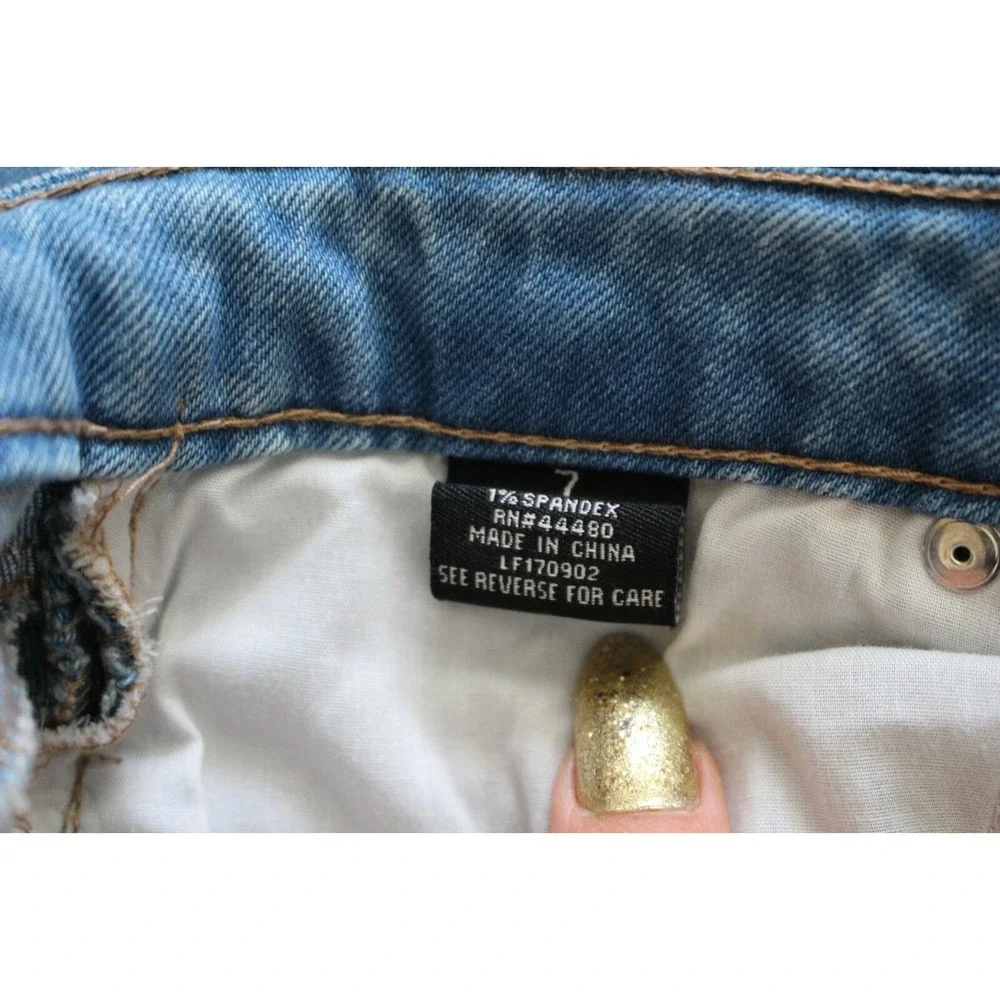 GB Women Jeans Size 7 Blue High Rise Stretch Embellished Distressed Pearl Detail